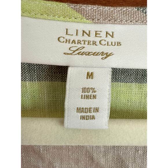 CHARTER CLUB LUXURY LINEN Sz. M NWT Sleeveless Top Striped Linen Earthy Colors - Picture 5 of 6